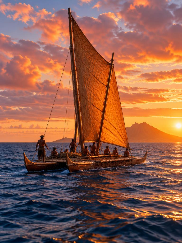 Waʻa Kaulua at Sunset