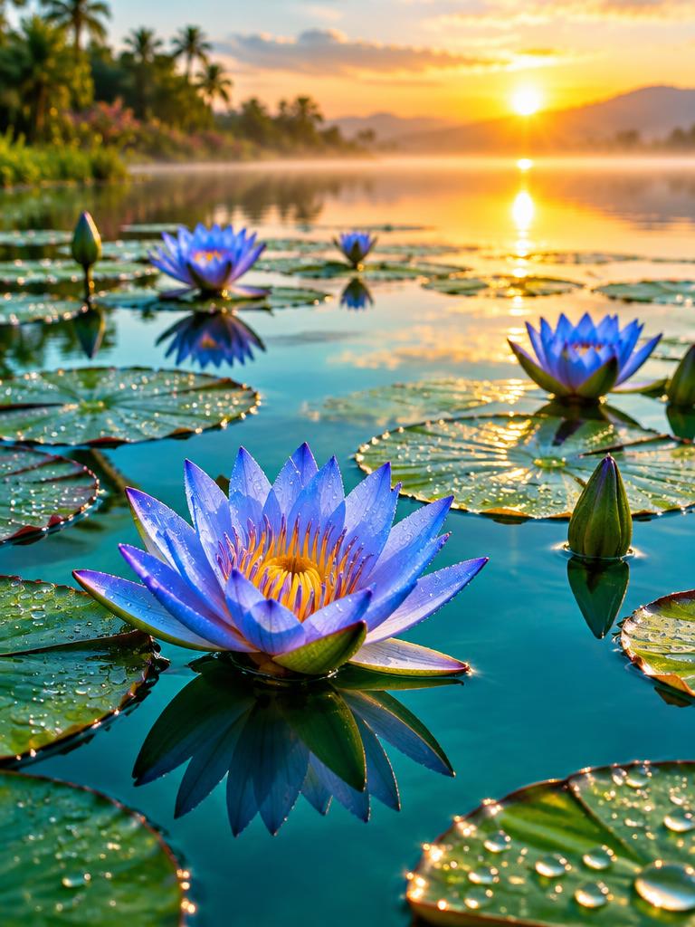 Blue Lilies at Sunrise