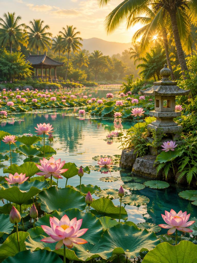 Lotus Pond at Golden Hour
